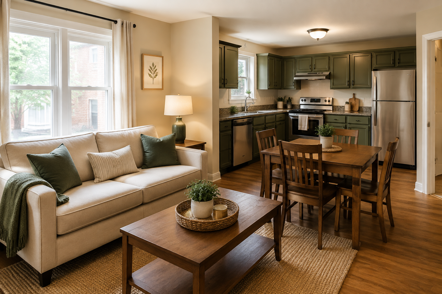 A welcoming shared living, dining, and kitchen space